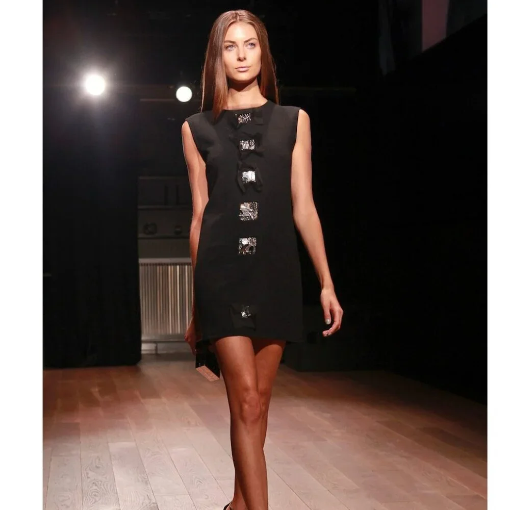 Olivine Gabbro - Sleeveless Wool Sheath Dress with Silk Organza Accents, size 4 - Picture 1 of 15